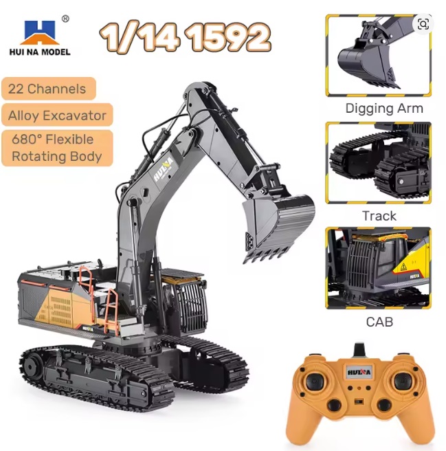 フルファンクション Huina 1592 1/14 パワーショベルラジコン HUINA 1592 RC Excavator 1:14 Scale 22 Channels 2.4G Semi-Alloy